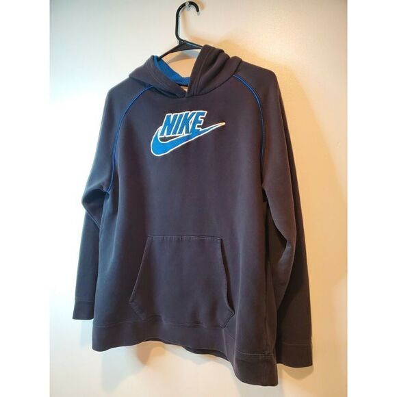 Vintage Nike Hoodie Hooded Sweatshirt Pullover Swoosh Logo Mens Youth XL Black - Picture 3 of 12